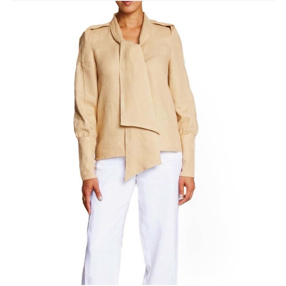 Whitney Linen Necktie Blouse in Camel Size S NWT